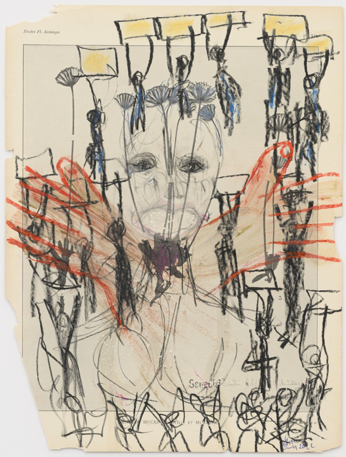 Chaine Humaine 2022, 36,5 x 27,5 cm, wax pastel and coloured pencil on paper DPG2022.15