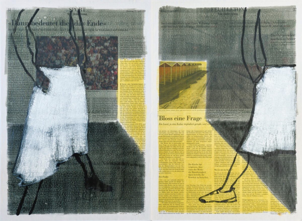 Zilla Leutenegger, LEUTE24218. 25. April 2020 (Bloss eine Frage), 2020, Oil on newspaper (monotype), 46.5 x 63 cm